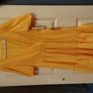 NEW Eliza J surplice neck puff sleeve tiered yellow wrap dress Size 8